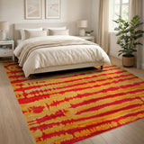 Fiery Red-Orange Wavy Stripe Ikat Rug