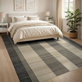 Modern Vertical Striped Area Rug in Grey and Beige
