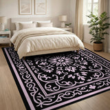 Ornate Pink Black Persian Area Rug
