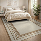 Beige Neutral Layered Border Area Rug
