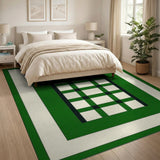 Green Framed Grid Geometric Area Rug
