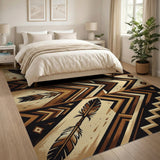 Southwestern Tribal Feathers Arrows Rug - Brown Tan