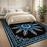 Blue Starburst Mandala Area Rug on Black