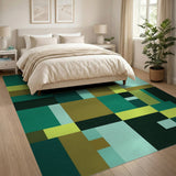 Teal Green Yellow Geometric Abstract Area Rug