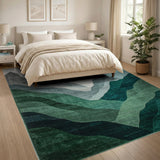 Layered Mountain Peaks Green Abstract Area Rug