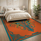 Ornate Peacock Feather Area Rug in Vibrant Orange