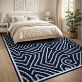 Geometric Modern Blue and Teal Navy Blue Geometric Maze Area Rug