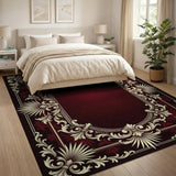 Ornate Red Ivory Floral Border Area Rug