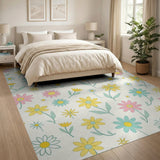 Whimsical Multi-Color Daisy Floral Rug