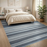 Modern Blue Striped Woven Area Rug