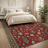 Red Floral Hummingbird Area Rug