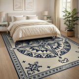 Beige and Neutral Navy Mandala Persian Area Rug