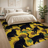 Whimsical Black Cats Sunflowers Area Rug