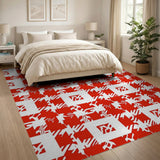Bold Red White Geometric Houndstooth Area Rug