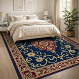 Multi-color and Patterns Navy Blue Persian Medallion Area Rug with Gold Florals