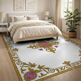 Ornate Gold Frame Purple Floral Area Rug