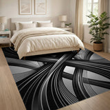 Black White Interwoven Lines Area Rug
