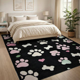 Kids Cartoon Multi-color and Patterns Playful Pink Paw Prints Bones Area Rug