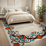Ornate Teal and Coral Floral Border Rug