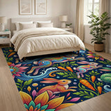 Vibrant Rainbow Rabbits and Carrot Garden Rug