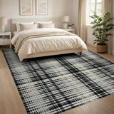 Distressed Black White Plaid Woven Area Rug