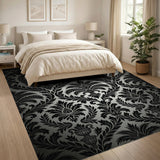 Black and White Elegant Black Damask Area Rug