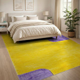Vibrant Yellow Shag Rug with Purple Geometric Blocks