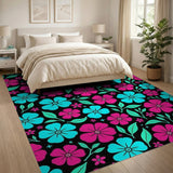 Vibrant Pink Cyan Floral Area Rug