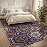 Purple Hexagonal Floral Tile Area Rug