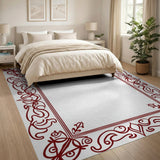 Ornate Red Floral Scrollwork Area Rug