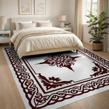 Ornate Red Medallion Border Area Rug