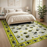Whimsical Yellow Bees on Newspaper Area Rug