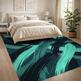Teal Black Abstract Brush Stroke Area Rug
