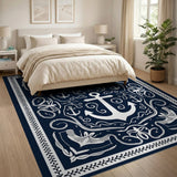 Ornate Navy Anchor Nautical Area Rug
