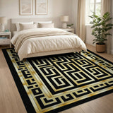 Gold and Silver Gold Greek Key Labyrinth Area Rug