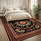 Bold Geometric Sunburst Black Area Rug