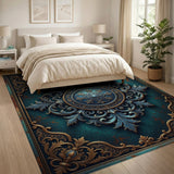 Ornate Teal Gold Baroque Area Rug