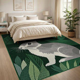 Whimsical Gray Bunny in Lush Green Leaves Area Rug