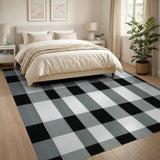 Rustic Farmhouse Bold Black White Checkered Plaid Area Rug