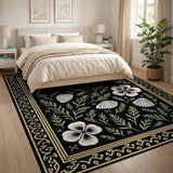 Ornate Pansy Seashell Black Rug