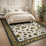 Ivory Leopard Print Area Rug with Gold Border