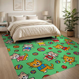 Playful Cartoon Cats Rainbow Yarn Balls Rug