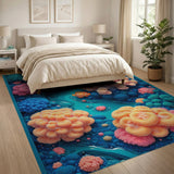 3D Vibrant Coral Reef Ocean Washable Area Rug - Turquoise & Peach Low Pile Carpet