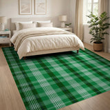 Green Plaid Checkered Geometric Modern Area Rug