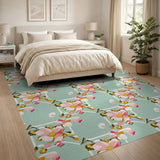 Teal Pink Floral Geometric Area Rug