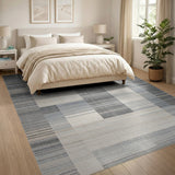 Beige and Neutral Modern Geometric Grey Block Area Rug