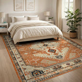 Traditional Persian Terracotta Persian Medallion Area Rug