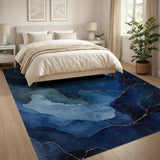 Layered Blue Teal Misty Peaks Abstract Rug