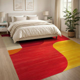 Vibrant Red Curved Geometric Area Rug