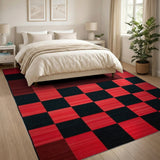 Red Bold Red Black Geometric Patchwork Area Rug